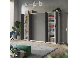 SMARTBett Wohnwand Set mit Schrankbett Standard 140x200 Vertikal + 2 x 80-Schränke Weiß Anthrazit