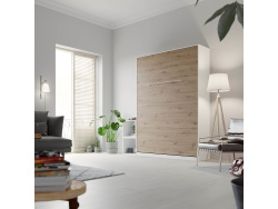 SMARTBett wall unit set with wall bed standard 140x200 vertical+ 2x100 cupboards in different colors White/ Wild oak
