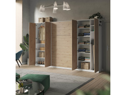 SMARTBett wall unit set with wall bed standard 140x200 vertical+ 2x100 cupboards in different colors White/ Wild oak