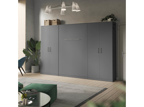 SMARTBett Wohnwand Set mit Schrankbett Standard 140x200 Vertikal + 2 x100-Schränke Anthrazit/Anthrazit