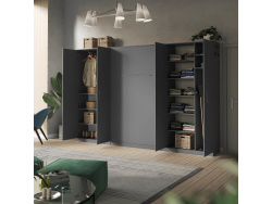 SMARTBett Wohnwand Set mit Schrankbett Standard 140x200 Vertikal + 2 x100-Schränke Anthrazit/Anthrazit