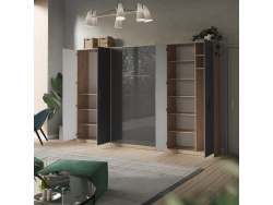 SMARTBett Wohnwand Set mit Schrankbett Standard 140x200 Vertikal + 2 x100-Schränke Wildeiche/Anthrazit Hochglanz