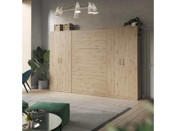 SMARTBett wall unit set with wall bed standard 140x200 vertical+ 2x100 cupboards in different colors Wild oak/ Wild oak