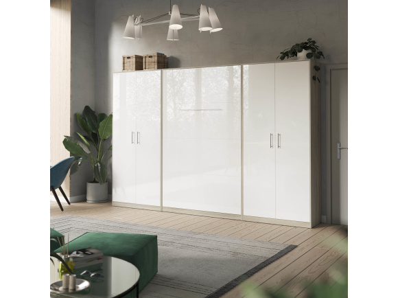 SMARTBett wall unit set with wall bed standard 140x200 vertical+ 2x100 cupboards in different colors Oak Sonoma/ White high gloss