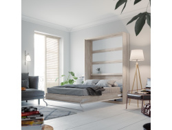 SMARTBett wall unit set with wall bed standard 140x200 vertical+ 2x100 cupboards in different colors Oak Sonoma/ White high gloss