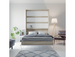 SMARTBett wall unit set with wall bed standard 140x200 vertical+ 2x100 cupboards in different colors Oak Sonoma/ White high gloss