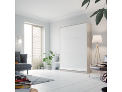 SMARTBett wall unit set with wall bed standard 140x200 vertical+ 2x100 cupboards in different colors Oak Sonoma/ White high gloss