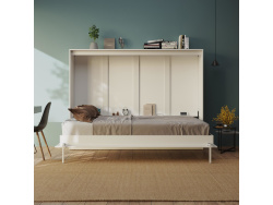 SMARTBett Classic 140x200cm Horizontal White | Murphy Bed, Folding Wall Bed, Fold Down Bed, Fold-Away Bed, Foldable Bed, Cabinet Bed, Holiday apartment