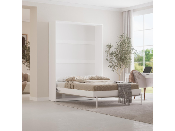 SMARTBett Classic 140x200cm Vertical White | Murphy Bed, Folding Wall Bed, Fold Down Bed, Fold-Away Bed, Foldable Bed,
