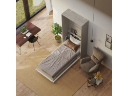 SMARTBett Murphy Bed Standard Comfort 90x200cm Vertical Concrete/White Gloss with Gas Springs