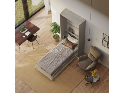 SMARTBett Schrankbett Standard Komfort 90x200 Vertikal Beton/Eiche Sonoma mit Gasdruckfedern