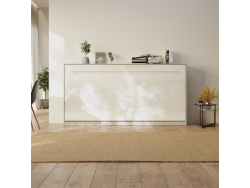 SMARTBett Schrankbett Standard 90x200 Horizontal Beton/Weiss Hochglanz mit Gasdruckfedern