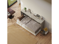 SMARTBett Schrankbett Standard 90x200 Horizontal Beton/Weiss Hochglanz mit Gasdruckfedern