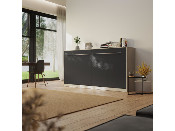 SMARTBett Murphy Bed Standard 90x200cm Horizontal Concrete/Anhracite with Gas Springs
