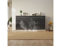 SMARTBett Schrankbett Standard 90x200 Horizontal Beton/Anthrazit Hochglanz mit Gasdruckfedern