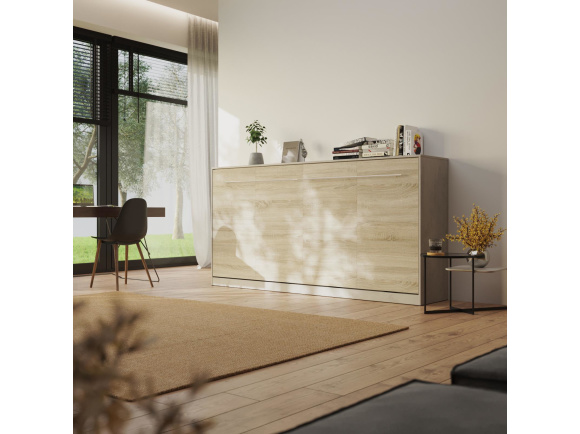 SMARTBett Murphy Bed Standard 90x200cm Horizontal Concrete/Oak Sonoma with Gas Springs