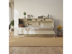 SMARTBett Murphy Bed Standard 90x200cm Horizontal Concrete/Oak Sonoma with Gas Springs