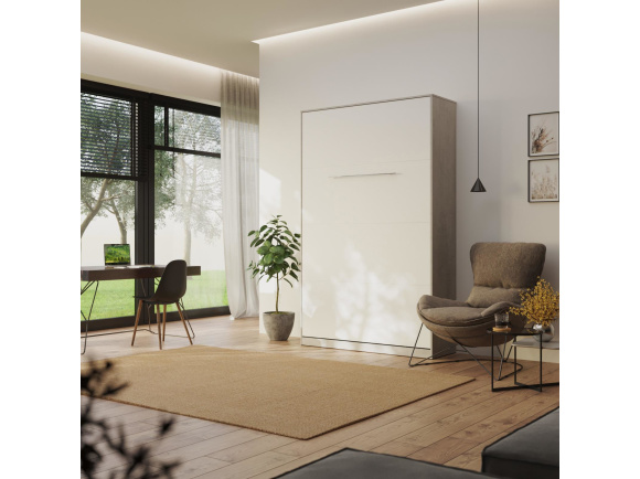 SMARTBett Murphy Bed Standard 120x200cm Vertical Concrete/White with Gas Springs