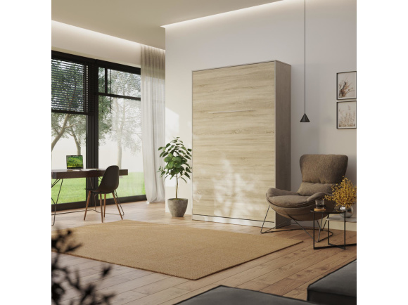 SMARTBett Murphy Bed Standard 120x200cm Vertical Concrete/Oak Sonoma with Gas Springs