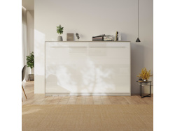 SMARTBett Schrankbett Standard 120x200 Horizontal Beton/Weiss Hochglanz mit Gasdruckfedern