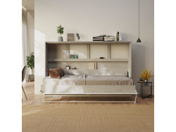 SMARTBett Schrankbett Standard 120x200 Horizontal Beton/Weiss Hochglanz mit Gasdruckfedern