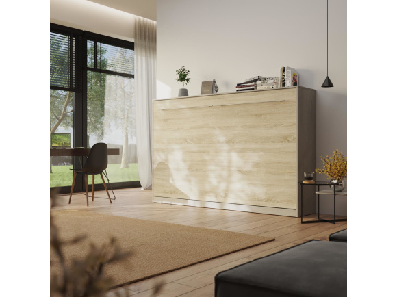 SMARTBett Murphy Bed Standard 120x200cm Horizontal Concrete/Oak Sonoma with Gas Springs