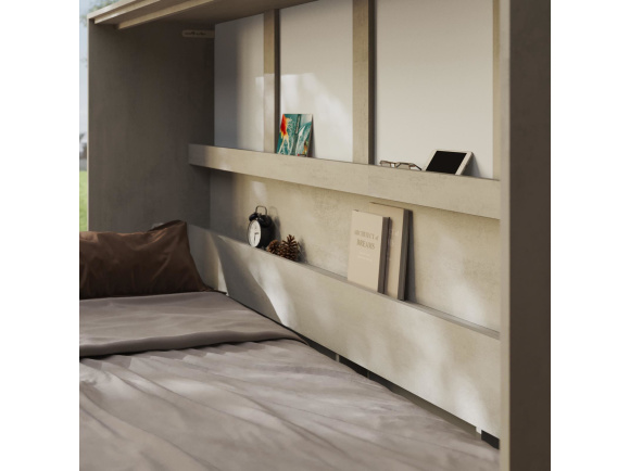 SMARTBett Murphy Bed Standard Comfort 120x200cm Horizontal Concrete/White with Gas Springs