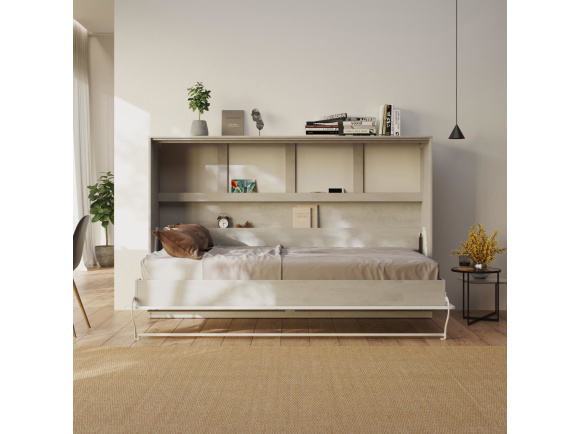SMARTBett Murphy Bed Standard Comfort 120x200cm Horizontal Concrete/White with Gas Springs