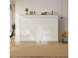 SMARTBett Schrankbett Standard 140x200 Horizontal Beton/Weiss Hochglanz mit Gasdruckfedern