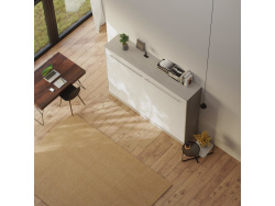 SMARTBett Schrankbett Standard 140x200 Horizontal Beton/Weiss Hochglanz mit Gasdruckfedern