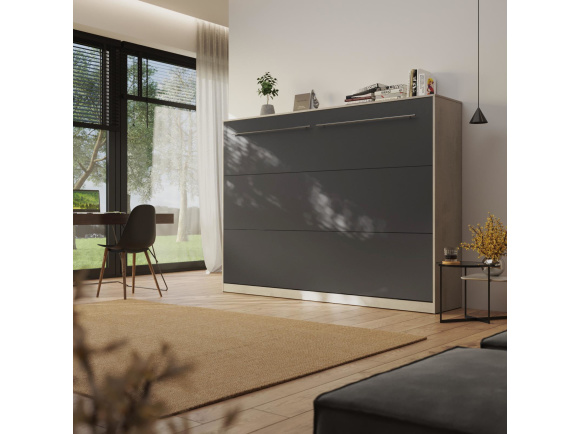 SMARTBett Schrankbett Standard 140x200 Horizontal Beton/Anthrazit mit Gasdruckfedern