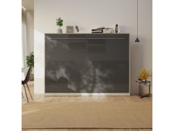 SMARTBett Schrankbett Standard 140x200 Horizontal Beton/Anthrazit Hochglanz mit Gasdruckfedern