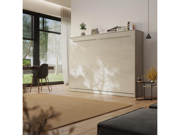 Aktion Neu!!! SMARTBett Schrankbett Standard Komfort 140x200 Horizontal Beton/Beton mit Gasdruckfedern