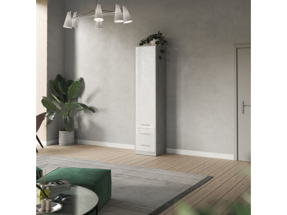 SMARTBETT Schrank Kleiderschrank Aktenschrank 50cm Beton/Weiß hochglanz