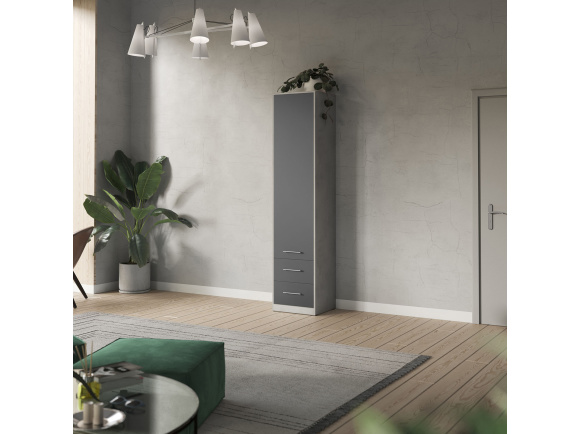 SMARTBETT Schrank Kleiderschrank Aktenschrank 50cm Beton/Anthrazit