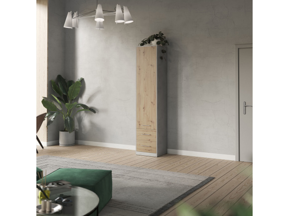 SMARTBETT Schrank Kleiderschrank Aktenschrank 50cm Beton/Wildeiche