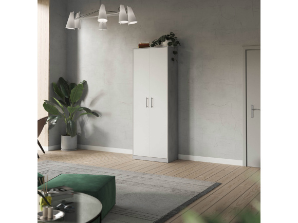 SMARTBett Schrank Kleiderschrank 80cm 2 Türen Beton/ Weiß
