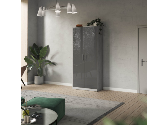 SMARTBETT cupboard wardrobe filing cabinet 100cm 2 doors in concrete/anthracite high gloss front