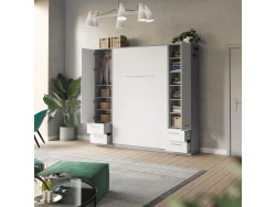 SMARTBett Wohnwand Set mit Schrankbett Standard 140x200 Vertikal + 2 x 50-Schränke Beton/Weiß