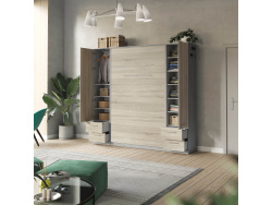 SMARTBett Wohnwand Set mit Schrankbett Standard 140x200 Vertikal + 2 x 50-Schränke Beton/ Eiche Sonoma