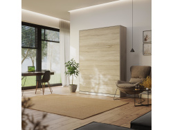 SMARTBett Wohnwand Set mit Schrankbett Standard 140x200 Vertikal + 2 x 50-Schränke Beton/ Eiche Sonoma