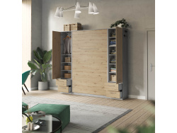 SMARTBett Wohnwand Set mit Schrankbett Standard 140x200 Vertikal + 2 x 50-Schränke Beton/ Wildeiche