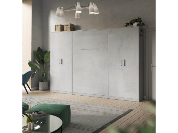 SMARTBett Wohnwand Set mit Schrankbett Standard 140x200 Vertikal + 2 x100-Schränke Beton/ Beton