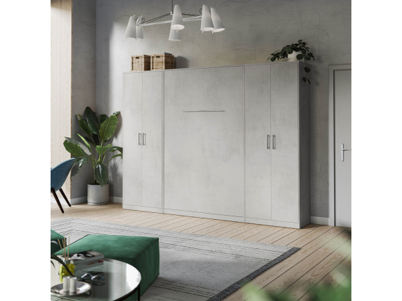 SMARTBett Wohnwand Set mit Schrankbett Standard 140x200 Vertikal + 2 x 80-Schränke Beton/ Beton