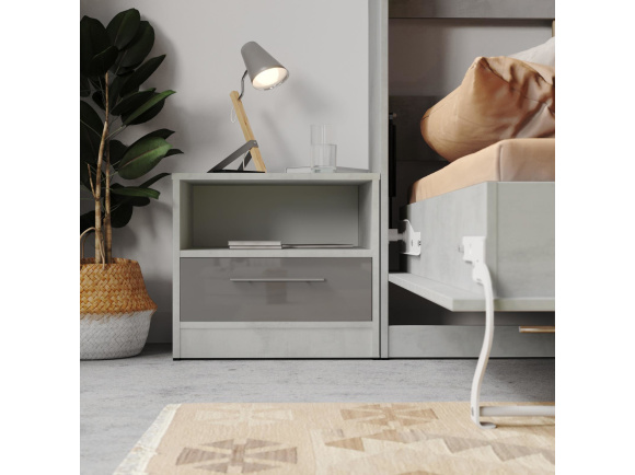 Nachttisch Standard 45 cm mit einer Schublade Beton/Anthrazit Hochglanz