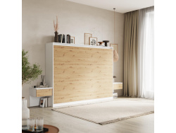 SMARTBett Set 140-Schrankbett Horizontal CLASSIC mit 2 Nachtkonsolen