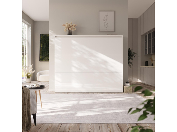 SMARTBett Schrankbett Classic 160x200cm Horizontal Weiss mit Weiss Hochglanzfront