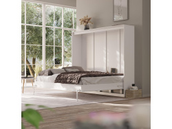 SMARTBett Schrankbett Classic 160x200cm Horizontal Weiss mit Weiss Hochglanzfront