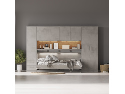 SMARTBett Wohnwand Set mit 90-Schrankbett Standard Horizontal Beton/ Beton/ Wideiche Classic
