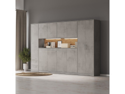 SMARTBett Wohnwand Set mit 90-Schrankbett Standard Horizontal Beton/ Beton/ Wideiche Classic